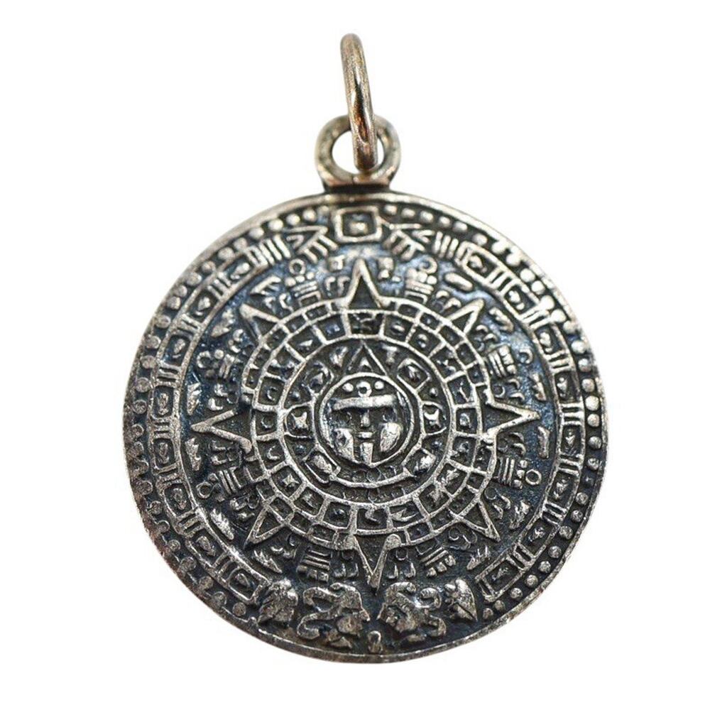 Vintage Mexican Sterling Piedra Del Sol Aztec Calendar Charm “La Guadalupana FC”
